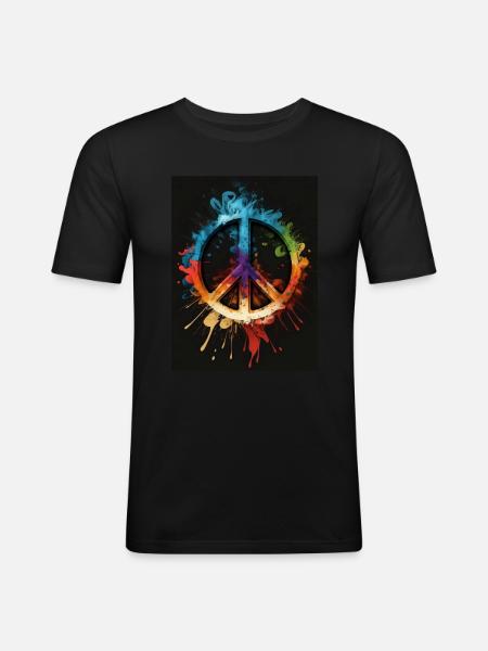Buntes Friedenssymbol - Männer Slim Fit T-Shirt - Schwarz