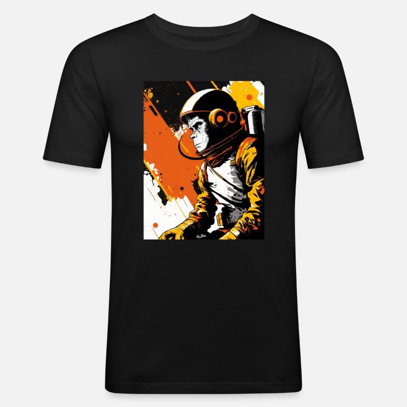 Affen-Astronaut - Männer Slim Fit T-Shirt - Schwarz