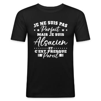 Pas Parfait mais Alsacien Cadeau Humour Alsace - T-shirt près du corps Homme - noir - Devant - Nik (191cm)