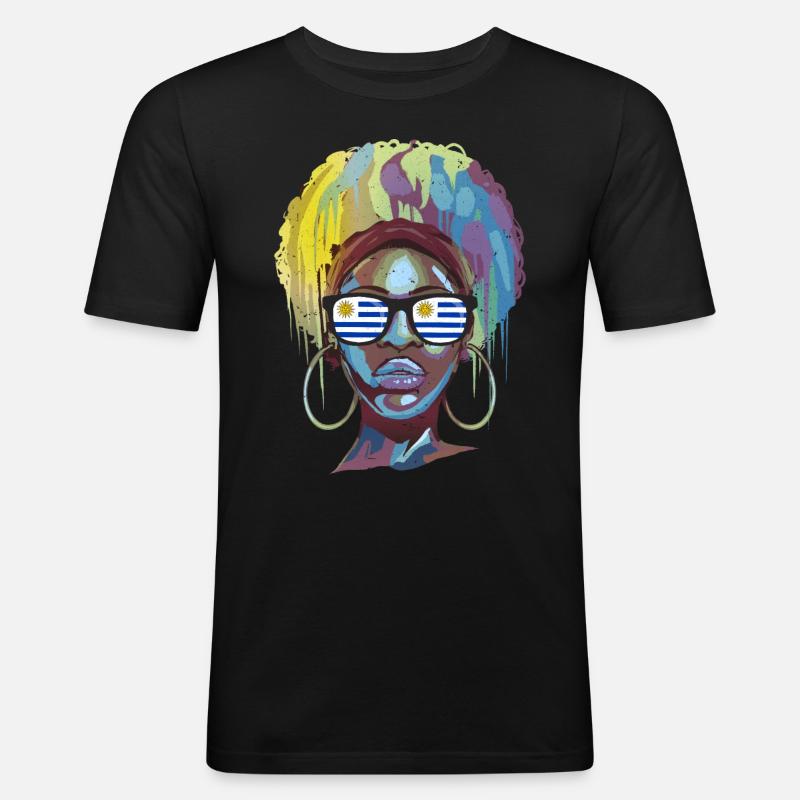 Uruguay - Männer Slim Fit T-Shirt - Schwarz