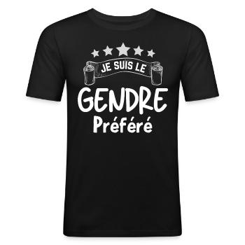 Gendre humour beau fils, Gendre Idéal Humour - T-shirt près du corps Homme - noir - Devant - Nik (191cm)