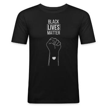 Fist with heart support BLM - Men's Slim Fit T-Shirt - black - Front - Nik (191cm)