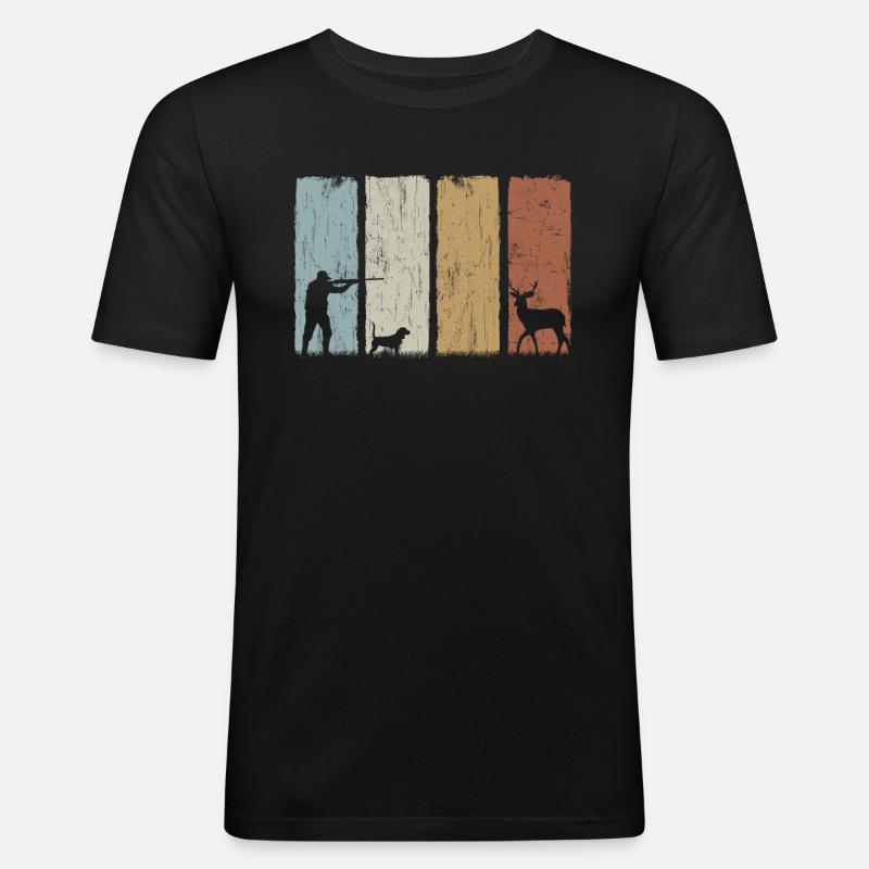 Hunter Jagd Hirsch Huntsman - Männer Slim Fit T-Shirt - Schwarz