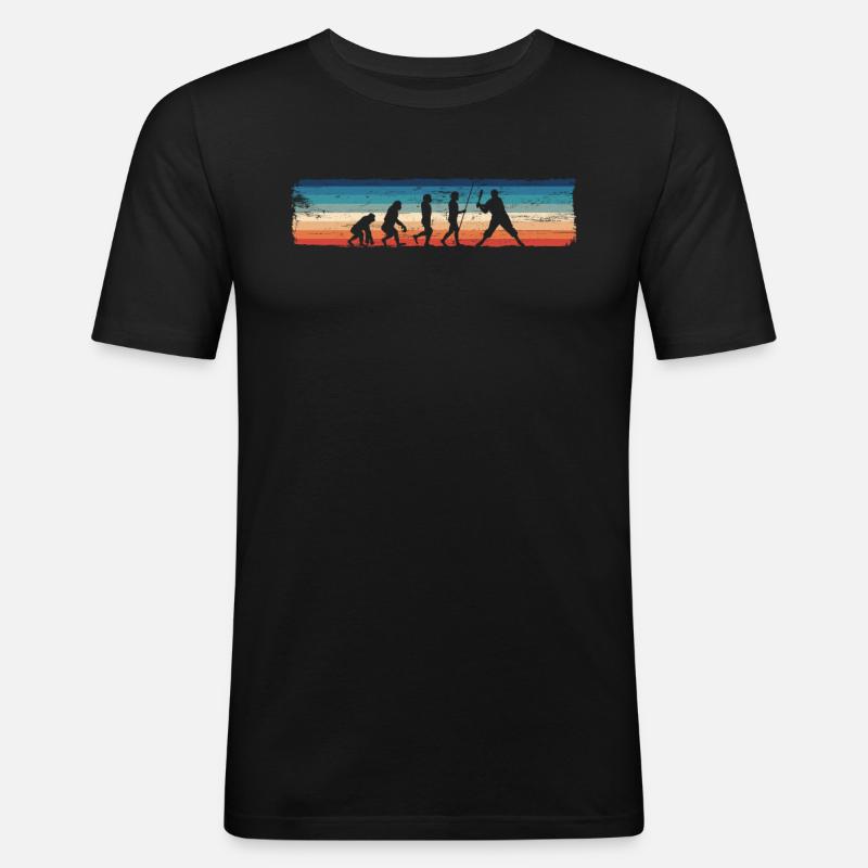 Retro Evolution des Baseballs, - Männer Slim Fit T-Shirt - Schwarz