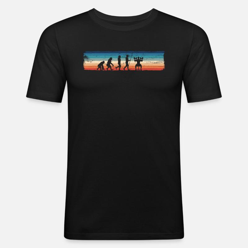 Retro Bodybuilding Evolution - Lustiger - Männer Slim Fit T-Shirt - Schwarz
