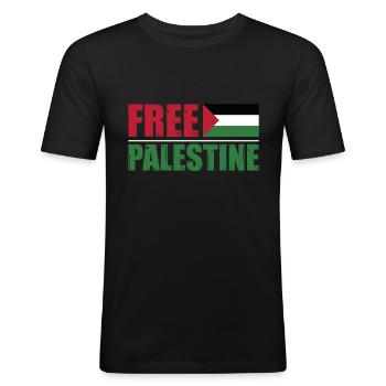 Palestine libre - T-shirt près du corps Homme - noir - Devant - Nik (191cm)