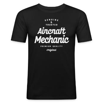Echter und vertrauenswürdiger Flugzeugmechaniker - Männer Slim Fit T-Shirt - Schwarz - Vorne - Nik (191cm)