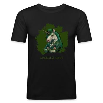 Licorne magique et chanceuse St. Patty - T-shirt près du corps Homme - noir - Devant - Nik (191cm)