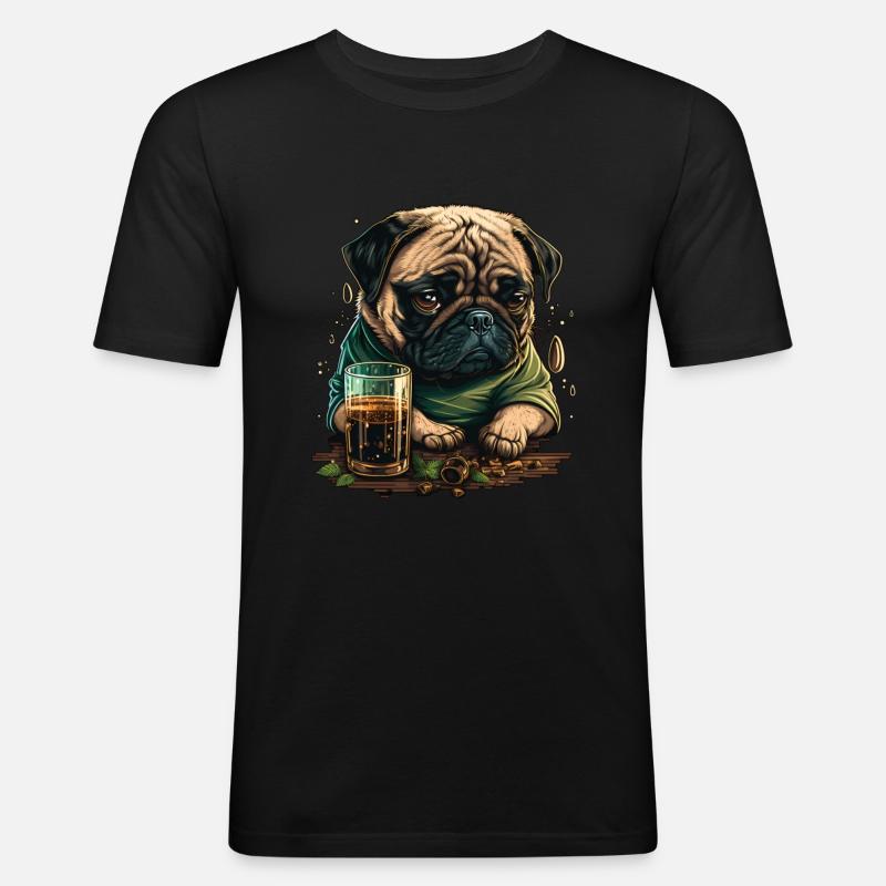 Grumpy Pug drinks whiskey - Men's Slim Fit T-Shirt - black