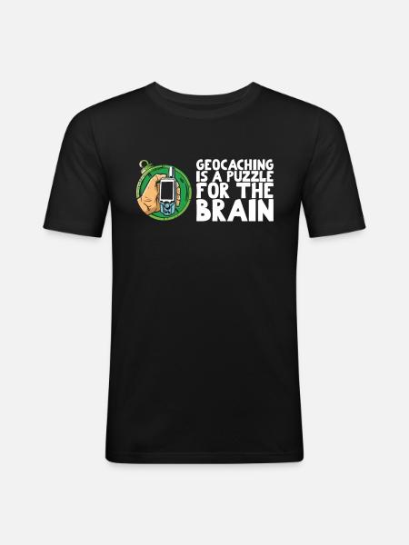 Geocaching er et puslespil for hjernen - Herre Slim Fit T-Shirt - sort