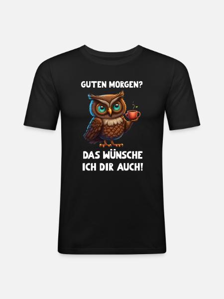 Gute Laune Eule - Männer Slim Fit T-Shirt - Schwarz