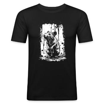 Rat Stencil Art White and Black - Men's Slim Fit T-Shirt - black - Front - Nik (191cm)