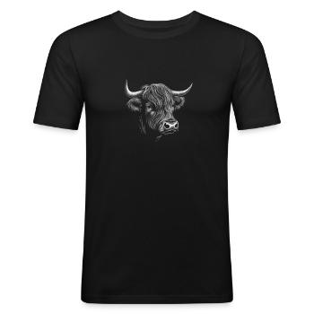 Hochlandrind Hochland Rind Highland Cattle Kuh - Männer Slim Fit T-Shirt - Schwarz - Vorne - Nik (191cm)