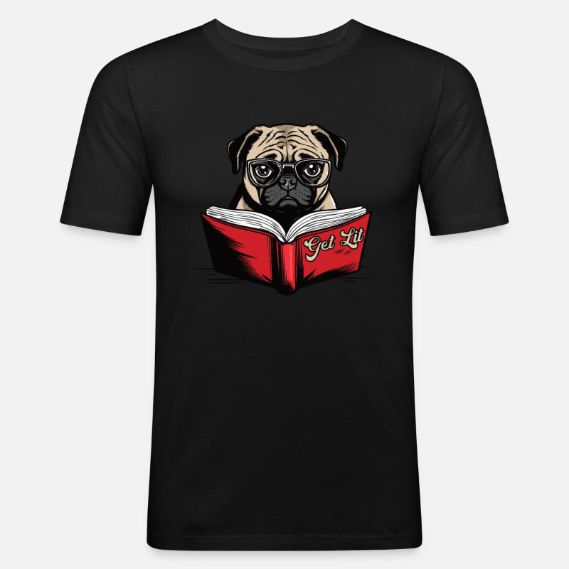 Get Lit Pug - Männer Slim Fit T-Shirt - Schwarz