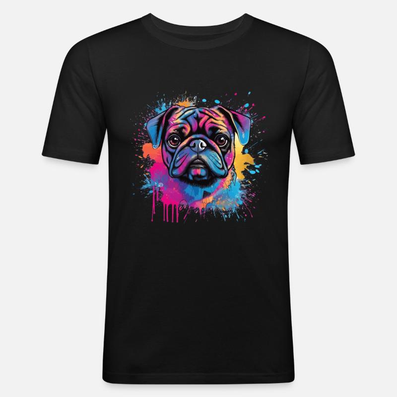 Mops-farbspritzer-design - Männer Slim Fit T-Shirt - Schwarz