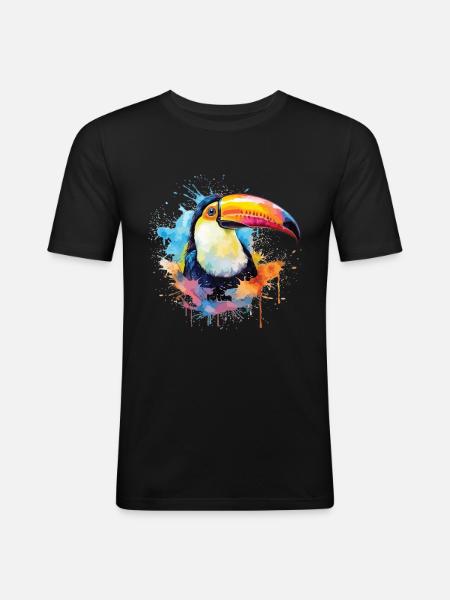 Toucan Aquarelle Portrait - T-shirt près du corps Homme - noir
