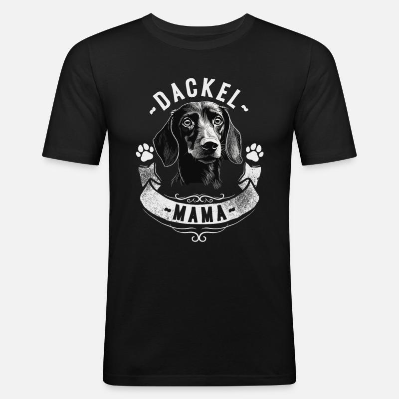 Dackel Mama - Männer Slim Fit T-Shirt - Schwarz