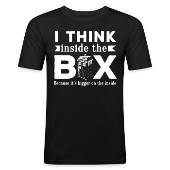 Doctor Who I think inside the police phone box - Men's Slim Fit T-Shirt - black - Front - Nik (191cm)