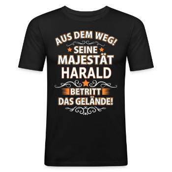 HARALD - Männer Slim Fit T-Shirt - Schwarz - Vorne - Nik (191cm)