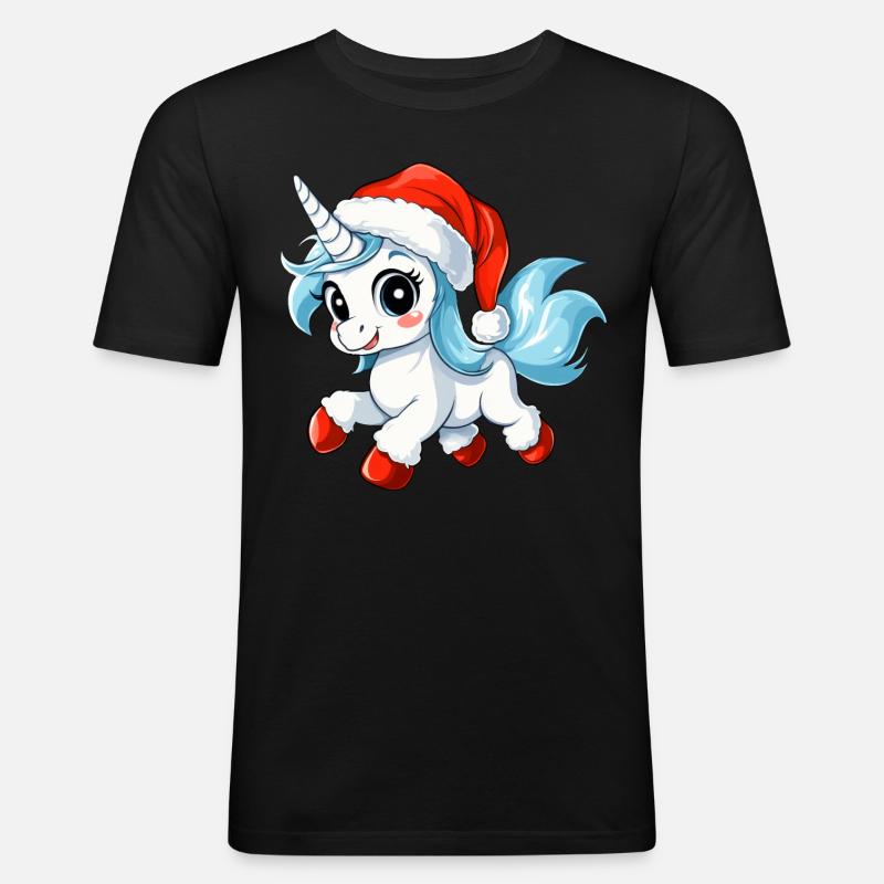 Weihnachten Einhörner - Männer Slim Fit T-Shirt - Schwarz