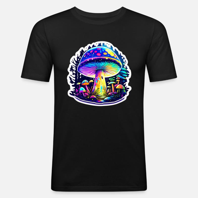 Mushroom in the Forest - Männer Slim Fit T-Shirt - Schwarz