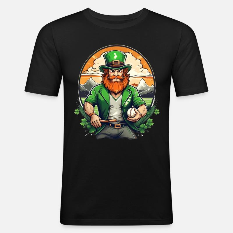 St. Patrick's Day Kleeblatt Baseball - Männer Slim Fit T-Shirt - Schwarz