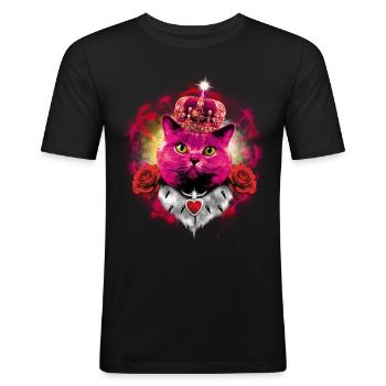 Pink Cat the Queen in Glow - Men's Slim Fit T-Shirt - black - Front - Nik (191cm)