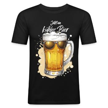 Bier mit Sonnenbrille kühles Bierchen Bierparty - Männer Slim Fit T-Shirt - Schwarz - Vorne - Nik (191cm)