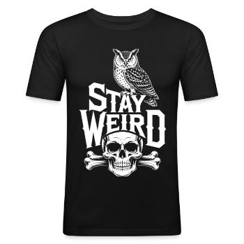 Reste un Crâne de Hibou Bizarre - T-shirt près du corps Homme - noir - Devant - Nik (191cm)