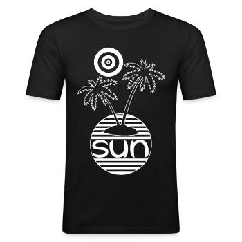 Paradies in der Sonne (weiß) - Männer Slim Fit T-Shirt - Schwarz - Vorne - Nik (191cm)