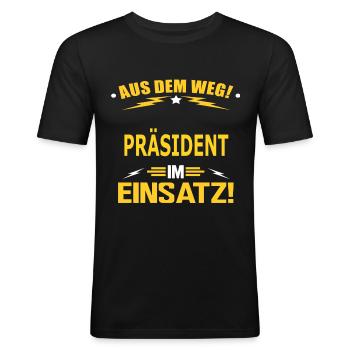 PRÄSIDENT - Männer Slim Fit T-Shirt - Schwarz - Vorne - Nik (191cm)