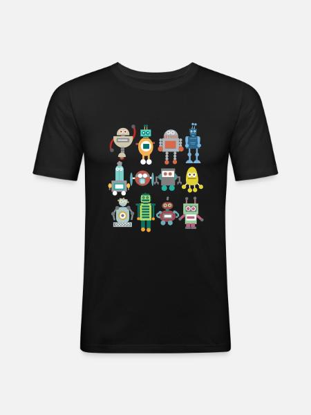 Roboter Retro - Männer Slim Fit T-Shirt - Schwarz