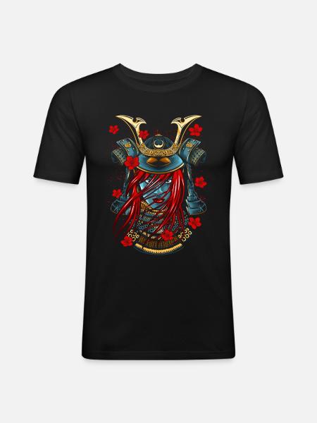 red-haired girl Samurai - Men's Slim Fit T-Shirt - black