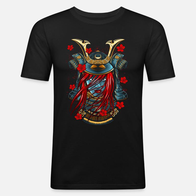 rothaariges Mädchen Samurai - Männer Slim Fit T-Shirt - Schwarz