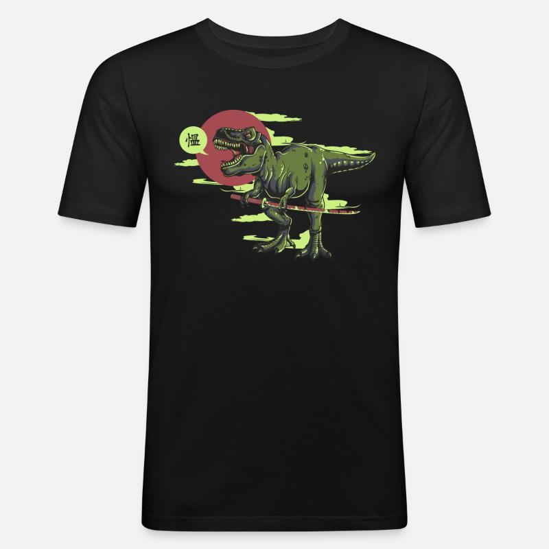 Samurai Rex Dinosaurier - Männer Slim Fit T-Shirt - Schwarz