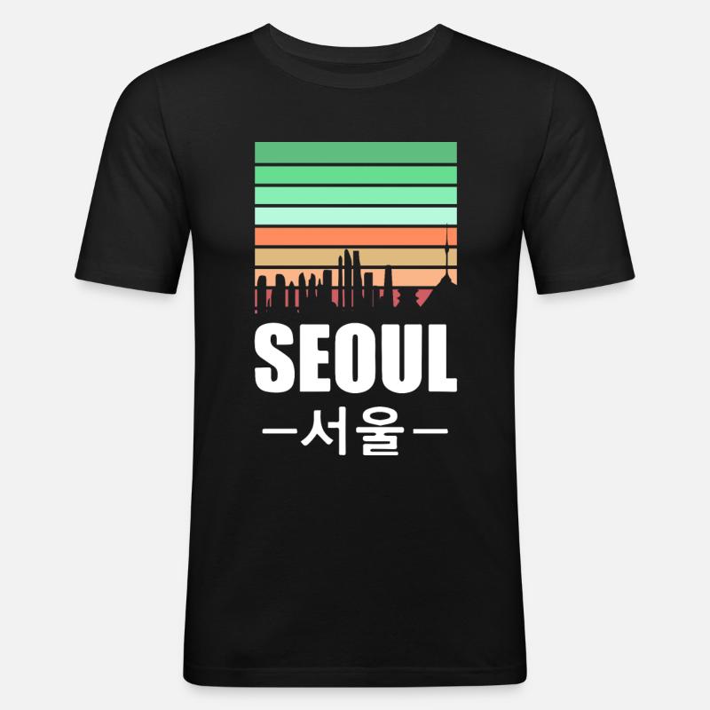 Corée du Sud Séoul Corée Corée Kpop Asie Vacances - T-shirt près du corps Homme - noir