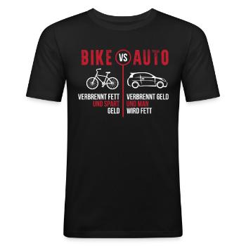 Bike vs Auto - Männer Slim Fit T-Shirt - Schwarz - Vorne - Nik (191cm)