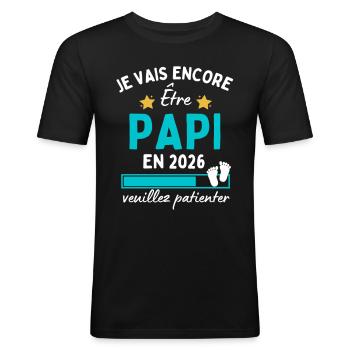 Je encore Être Papi en 2026 Cadeau Futur Papy - T-shirt près du corps Homme - noir - Devant - Nik (191cm)