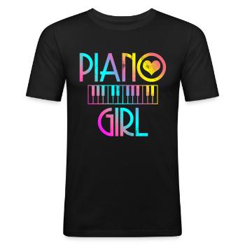 Klavier - Männer Slim Fit T-Shirt - Schwarz - Vorne - Nik (191cm)
