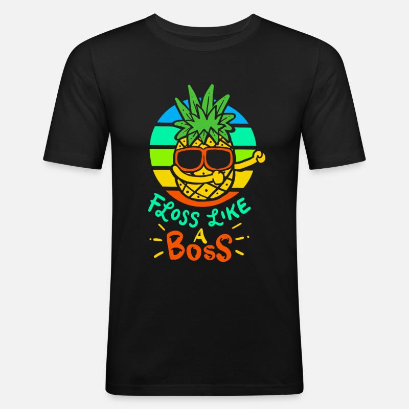 Ananas - Männer Slim Fit T-Shirt - Schwarz