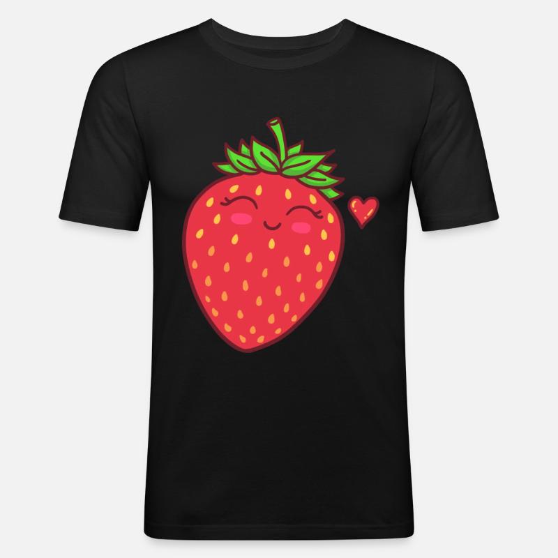 Erdbeere - Männer Slim Fit T-Shirt - Schwarz