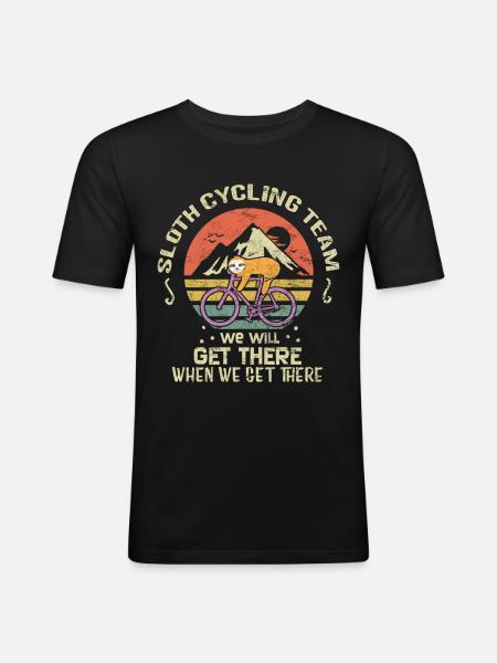 Sloth Biking - Männer Slim Fit T-Shirt - Schwarz