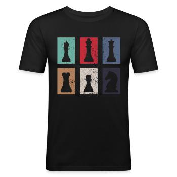 Schach - Männer Slim Fit T-Shirt - Schwarz - Vorne - Nik (191cm)
