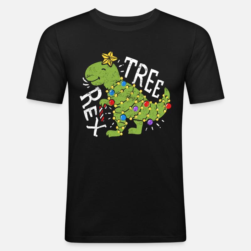 Dinosaurier Weihnachten - Männer Slim Fit T-Shirt - Schwarz