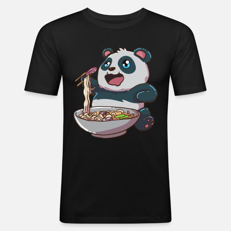 Ramen Pandabär - Männer Slim Fit T-Shirt - Schwarz