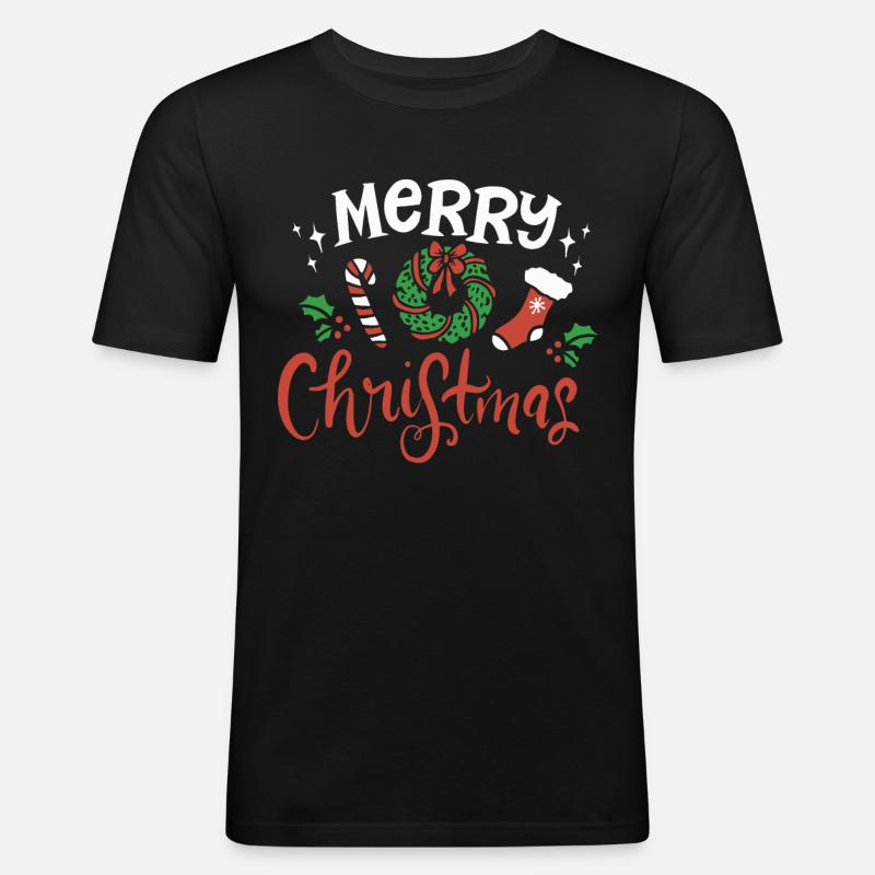 Frohe Weihnachten - Männer Slim Fit T-Shirt - Schwarz