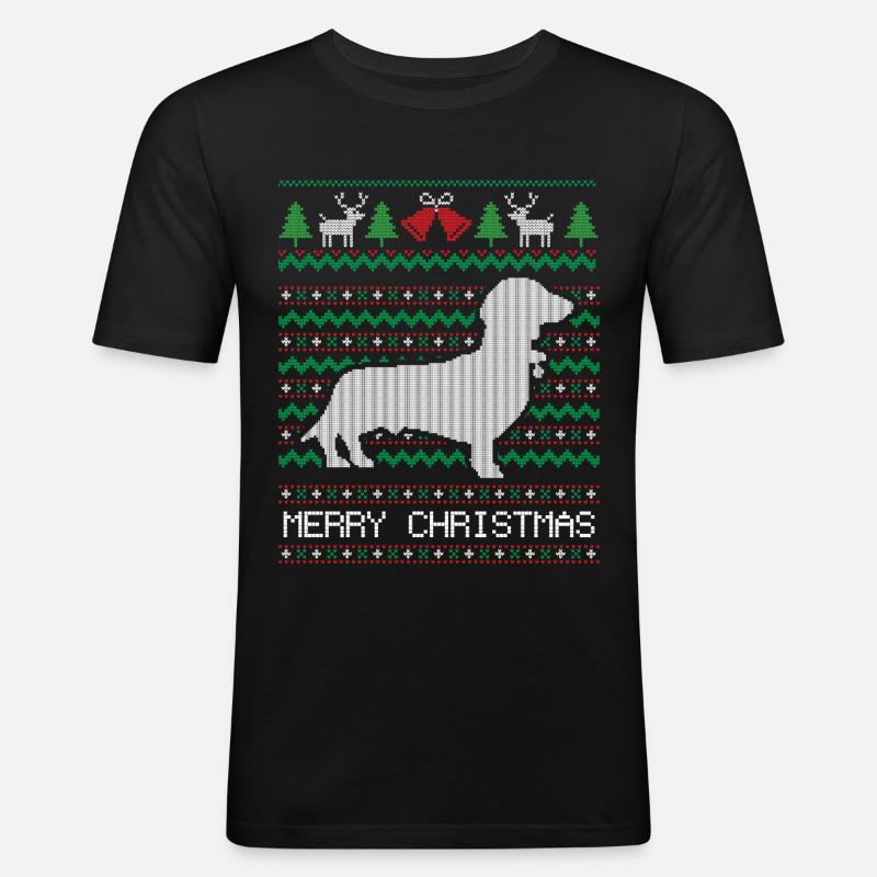 Weihnachts-Dackel - Männer Slim Fit T-Shirt - Schwarz