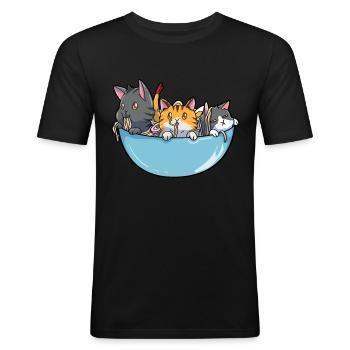 Anime-Ramen-Katze - Männer Slim Fit T-Shirt - Schwarz - Vorne - Nik (191cm)
