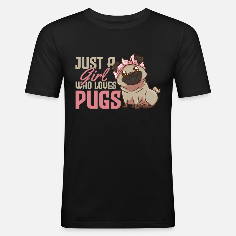 Mops Hund Mädchen - Männer Slim Fit T-Shirt - Schwarz