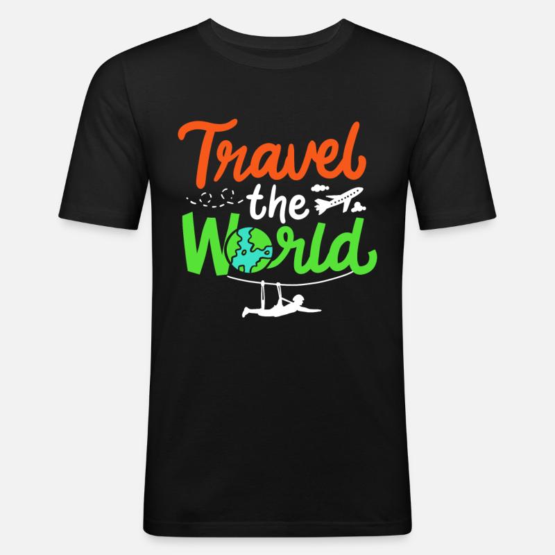 Weltreise - Männer Slim Fit T-Shirt - Schwarz